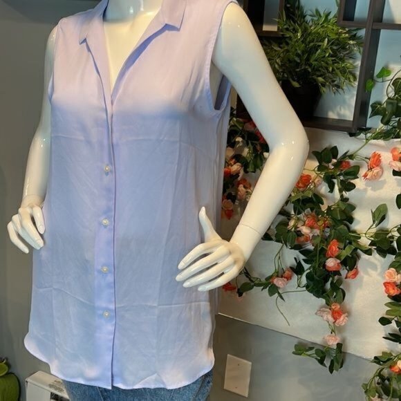 Banana Republic Sheer Lavender‎ Sleeveless Button Down Top Size M RefY003 - Picture 4 of 9